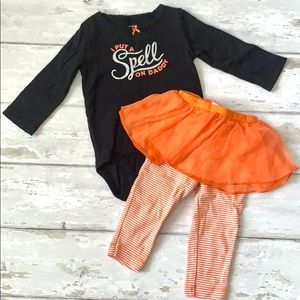 Baby Girls 9m Halloween 2pc Outfit Carters Orange Leggings Tutu Black Onesie